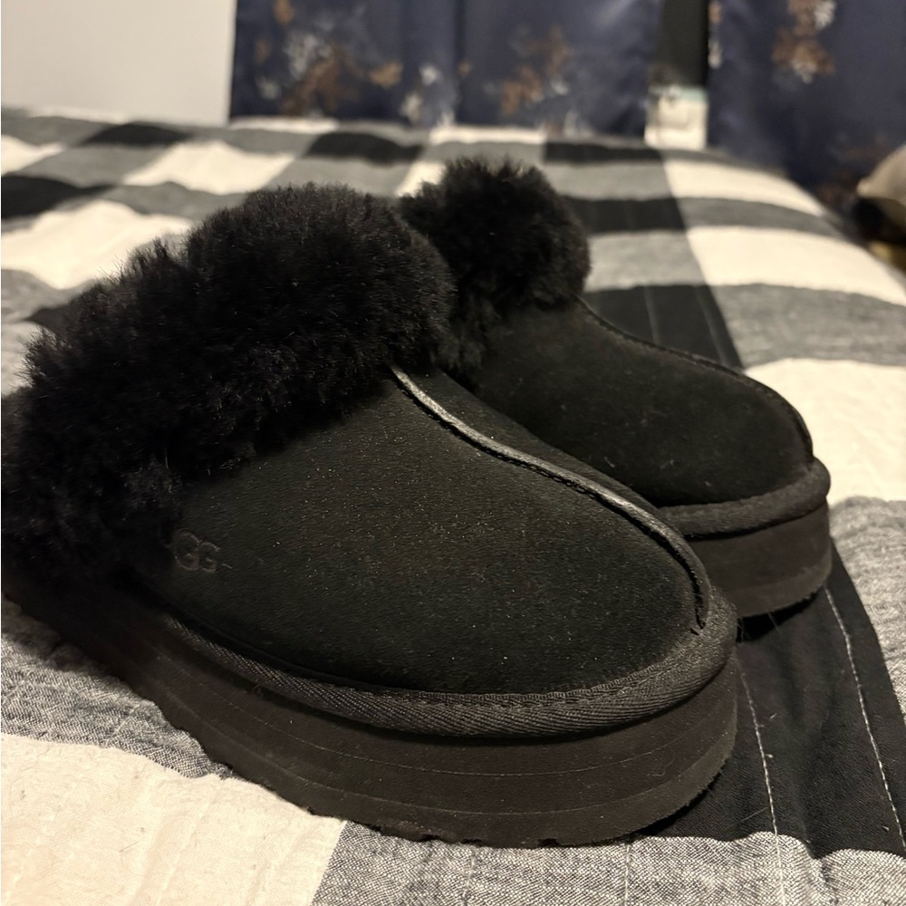 UGG Black Disquette Platform Slippers
